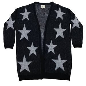 Cotton On Cardigan Sweater Knit Long Black Silver Star Patterned Women's Sz XS
